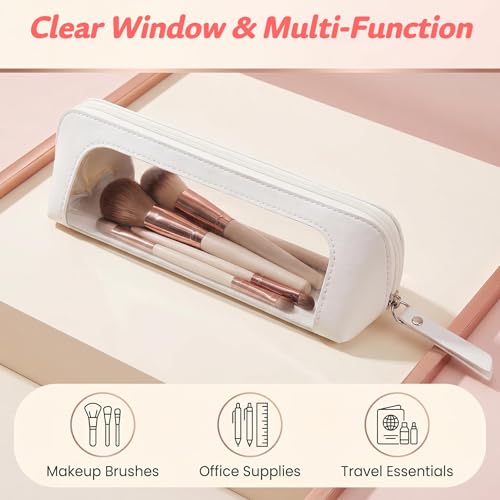 9" Clear Makeup Brush Bag, Small White Pencil Case, Multifunctional - color: White
