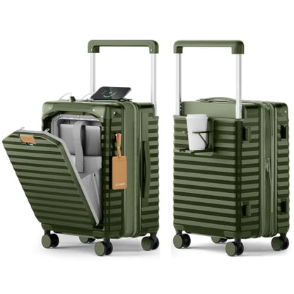 Joyway Expandable 20 Inch Carry on Luggage with Front Pocket, Green - color: Green, size: Carry On 20Inch-EXT