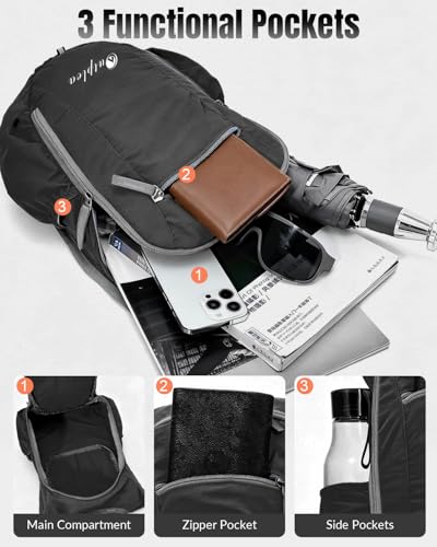 Small Foldable Hiking Backpack for Women Men, 15L Ultralight Collapsible Daypack for Traveling Outdoor Daily, Black - color: Black