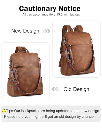 FADEON Leather Laptop Backpack for Women, 15.6 inch, Travel Work Bag - color: 2 Camel Brown Nubuck Style