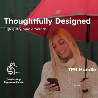 Weatherman Premium Collapsible Travel Umbrella - Windproof, Compact, Easy Auto Open - Resists Up to 55 MPH Winds - Perfect for Rain, Wind, Backpack, Car - Folding Umbrella (Red) - color: Red
