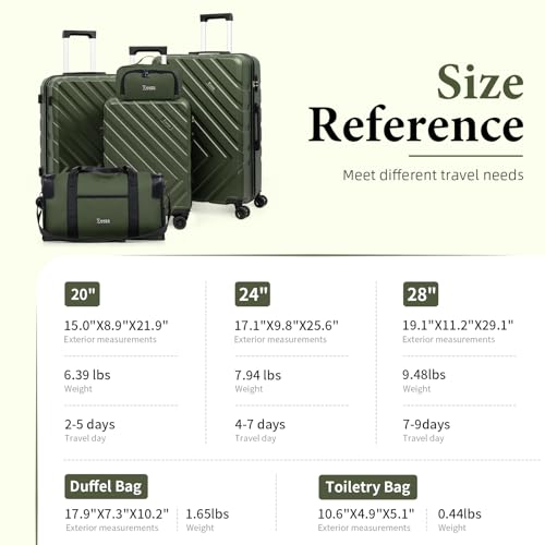 Eeeza Luggage Sets,5 Piece (20"/24"/28"/DB/TB) Green - color: Olive