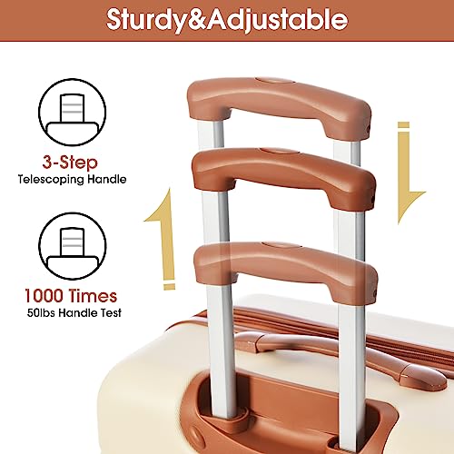 Merax Luggage Set 2 Piece 20 28 IN Hardside Suitcase with Bag,Brown+White - color: Brown+White(20+28+bag)