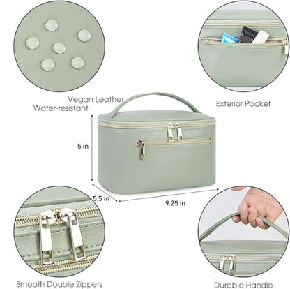 Wandering Nature Makeup Bag, Women Travel Make Up Vanity Case with Handle - color: Sage Green, size: Medium