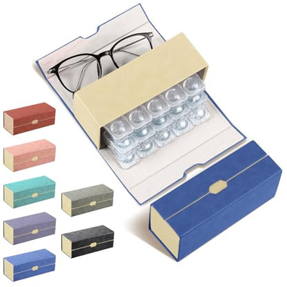 Flutesan 2 in 1 Daily Contact Lens and Glasses Organizer Case, Blue - color: Blue