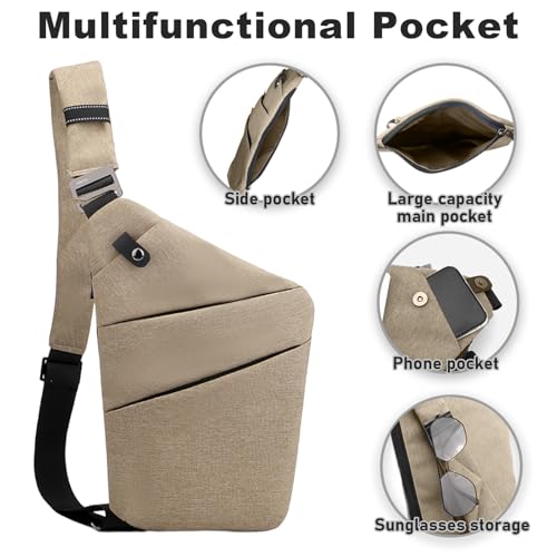 Anti Theft Travel Bag Sling Cross-body Bag Large Capacity - color: Khaki, style: Left Shoulder