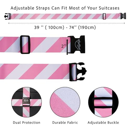 Adjustable Luggage Straps for Secure Travel,TSA Approved Heavy Duty Suitcase Belts with Quick-Release Buckle, Durable Travel Straps for Luggage Protection and Easy Identification 3 Pack (White Pink) - color: White Pink