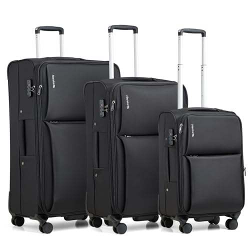 Hanke Luggage Set, 3 Piece 20/24/28 Inch Suitcases with Garment Compartment - color: Black, size: 3 Pc Set(20/24/28)
