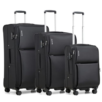 Hanke Luggage Set, 3 Piece 20/24/28 Inch Suitcases with Garment Compartment - color: Black, size: 3 Pc Set(20/24/28)