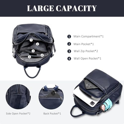 BOYATU Genuine Leather Backpack Purse Women: Convertible Elegant Backpacks - color: 08 Medium-royal Blue