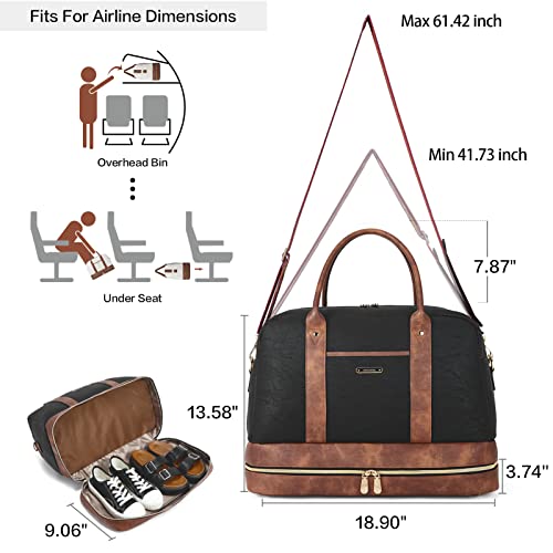 BOSTANTEN Weekender Bags for Women Travel Leather Overnight Bags - color: 0-Black with Brown