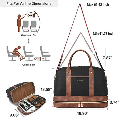 BOSTANTEN Weekender Bags for Women Travel Leather Overnight Bags - color: 0-Black with Brown