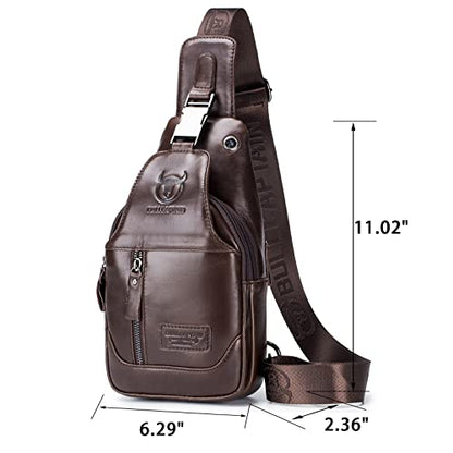 LUKZIJAES Genuine Leather Sling Bag for Men - color: #4-brown