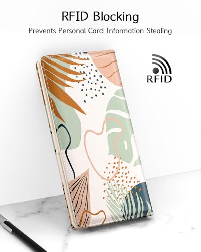 Nipichsha Womens Wallet, RFID Slim Wallets for Women, Thin Ladies Credit Card Holder Purse, Cute Leather Bifold Clutch Billfold with 11 Card Slots & ID Window, Boho Leaves - color: Boho Leaves