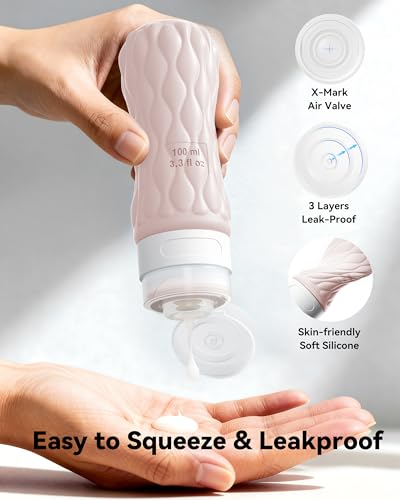 Travel Bottles for Toiletries Silicone Travel Size Containers 3.4oz 1.7oz - color: Muted Cloudy