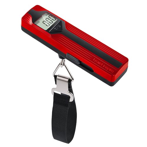 Battery-Free Luggage Scale – No Batteries Needed, Portable Digital Hanging Suitcase Weight Scale for Air Travel & Checked Bags, 110lb/50kg, LCD Display, Compact Travel Accessory - color: Red-Large Handle