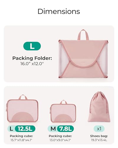 BAGSMART 여행용 의류 폴더 패킹 큐브, 주름 방지 경량 여행용 큐브 4세트, 내구성 있는 여행 가방 정리함 가방 세트, 여행 필수품용, 베이비 핑크