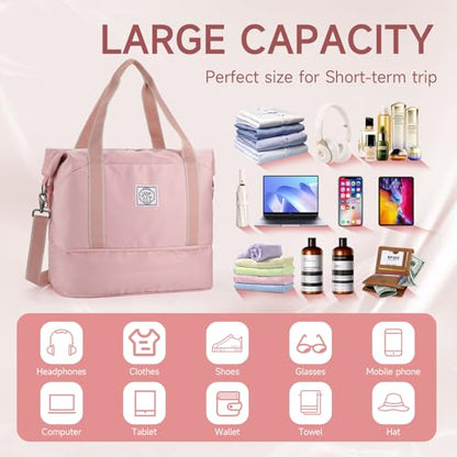WALNEW Travel Duffel Bag, Weekender Overnight Bag for Women, Pink - color: Pink