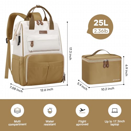 Maelstrom 15.6-17.3" Laptop Backpack with Lunch Box, Work Bag for Women Men - color: Khaki-beige