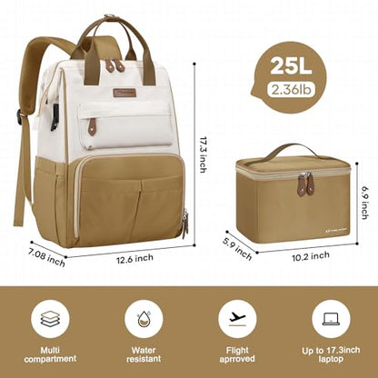 Maelstrom 15.6-17.3" Laptop Backpack with Lunch Box, Work Bag for Women Men - color: Khaki-beige