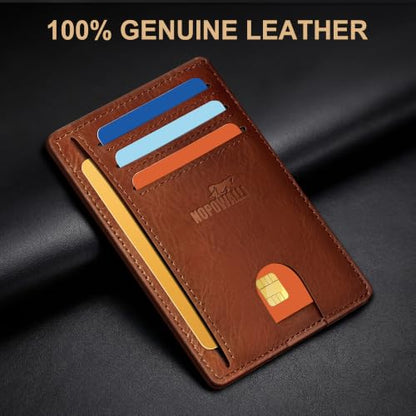 Genuine Leather Mens Wallet Slim RFID Blocking Credit Card Holder - color: VegTan BrickBrown