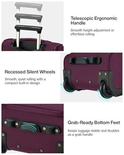 Hanke Underseat Carry On Luggage with Wheels, 17 Inch Rolling Bag, Purple - color: Purple, size: 17 Inch Underseat Plus