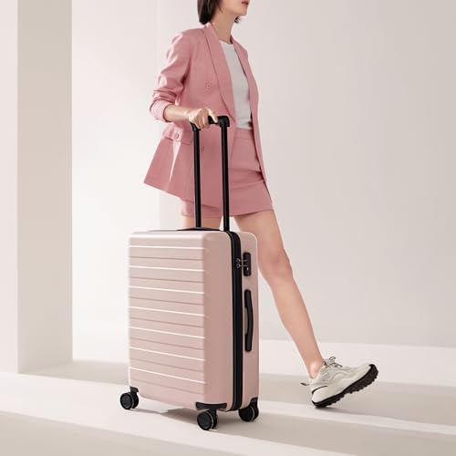 NINETYGO Large Checked Luggage 28 Inch, Checking In Luggage with Smooth Spinner Wheels, Lightweight, Hard Shell PC Suitcase, Lightweight Travel Luggage, TSA Approved (Pink, Rhine Basic) - color: 02-Pink (Basic), size: Checked 28-Inch