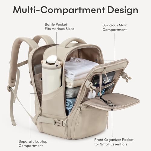 mibasies 30L Airline Approved Travel Carry On Backpack, fit 15.6" Laptop - color: Camel, size: Large