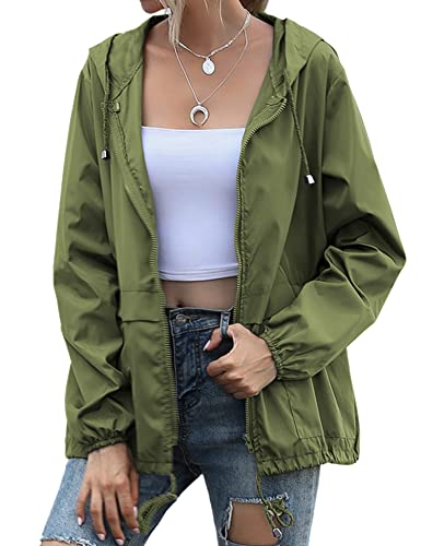 Women's Raincoats Lightweight Waterproof Rain Jackets - color: 지퍼 아미 그린, size: Small