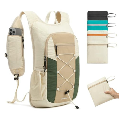G4Free 20L Lightweight Packable Hiking Backpack for Women Men - color: Green+beige