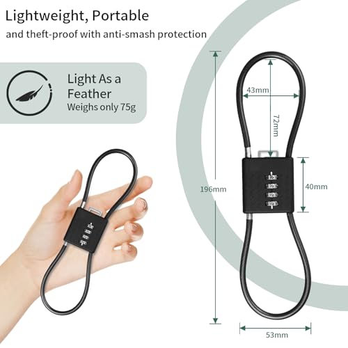 4-Digit Combination Cable Padlock with 20 inch (50 cm) Flexible Steel Cable, Small Lock for Locker,Luggage, Backpack,Cabinet,Gym Bag,Toolbox,Travel,Black - size: 50cm(20 inch Cable)
