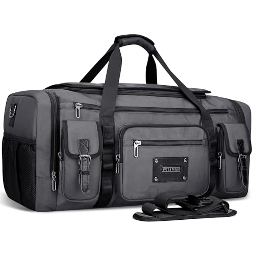 WITZMAN Duffle Bag for Men Large 55L Travel Duffel with Shoe Compartment - color: Silvery Grey