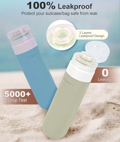 Quatish 세면도구용 여행용 병, 오리지널 특허, 85g(3온스) Tsa 승인 누출 방지 여행용 사이즈 용기, 실리콘 샴푸 및 컨디셔너 병, 여행용 사이즈 병 4팩, Morandi., 컨템포러리 - color: Morandi.