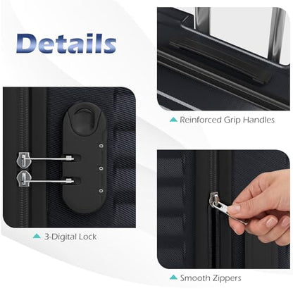 GYMAX Luggage Sets 3 Pieces Hardside Suitcase with Spinner Wheels & Lock, 20” Carry On, 24” & 28” Checked Luggage Set, Lightweight Portable for Travel, Business (Black,Pin Stripe) - color: Black, style: Pin Stripe