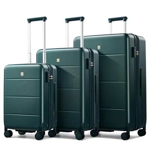 Hanke 3 Piece Luggage Set Expandable Hardside Suitcases with Spinner Wheels - color: Blackish Green, size: 20/24/28 Inch EXT