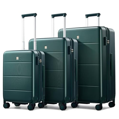Hanke 3 Piece Luggage Set Expandable Hardside Suitcases with Spinner Wheels - color: Blackish Green, size: 20/24/28 Inch EXT
