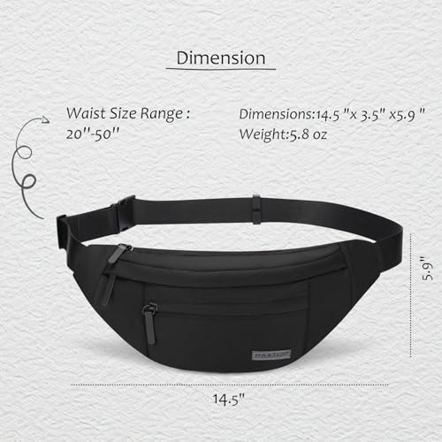 MAXTOP Large Crossbody Fanny Pack with 4-Zipper Pockets Travel Essentials - color: Top Zip Black, size: Large