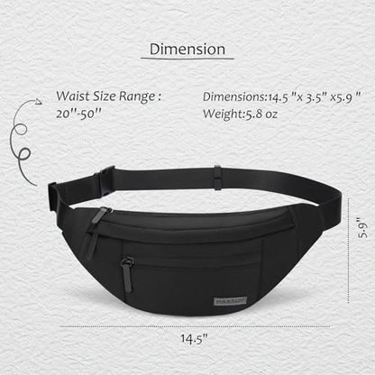 MAXTOP Large Crossbody Fanny Pack with 4-Zipper Pockets Travel Essentials - color: Top Zip Black, size: Large