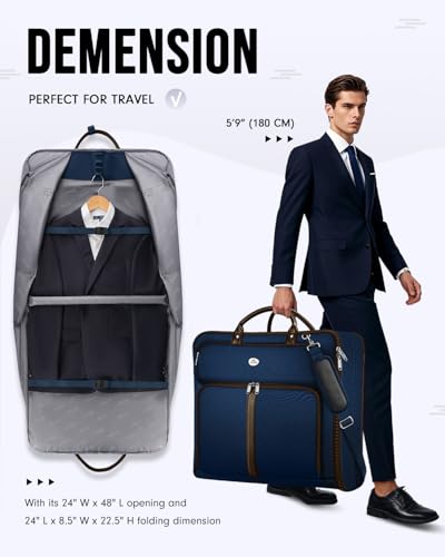 MATEIN Suit Bag Travel, Large Travel Garment Bag Up to 7 Suits with Strap - color: Dark Blue