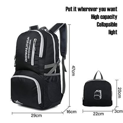 Lywencom 30L Foldable Hiking Backpack Ultralight Waterproof Daypack(Black) - color: Black