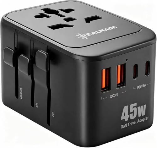 Realmade 45W GaN PD Travel Adapter 5-Port EU UK US AU Plug Black - color: Black, size: 45W