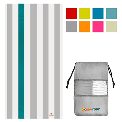 SUN CUBE Microfiber Beach Towel Quick Dry with Carry Bag, Gray 60x30 Inch - color: Light Grey, size: 60.00" x 30.00"