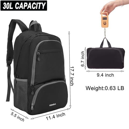 30L Hiking Backpack Lightweight Day Packs, Packable Backpack for Women Men - color: E-black