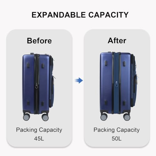 VANKEAN 20 Inch Expandable Hardshell Spinner TSA USB Port Carry-On Approved - color: Navy