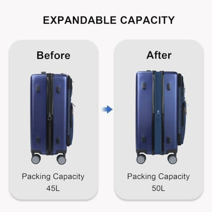 VANKEAN 20 Inch Expandable Hardshell Spinner TSA USB Port Carry-On Approved - color: Navy