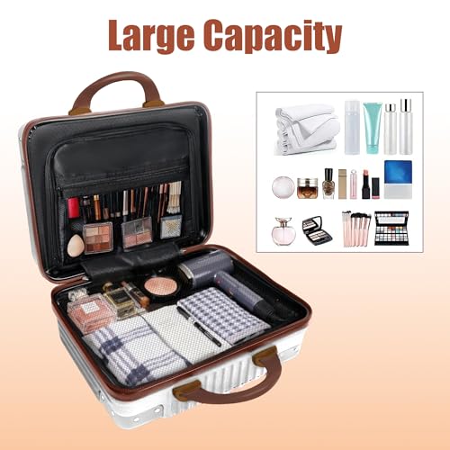 Vanity Case, 14 Inch Hard Shell Makeup Travel Suitcase, Beige - color: Beige