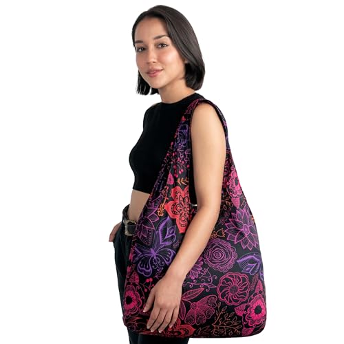 Nanobag XL 25L Tote Foldable Packable Reusable Grocery Shopping Bag - color: Neonflowers