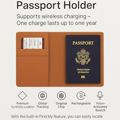 Travel Passport Holder, Wireless Charging Tracker, iOS Only – Black - color: Black