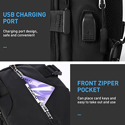 SEAFEW Sling Bag for Men Women, Crossbody Chest Backpack Motorcycle Bag - color: Black-small