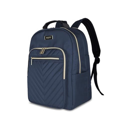 Kenneth Cole REACTION Chelsea 2-Piece Bundle - 17" 4-Wheel Spinner Underseat Carry-On Luggage & Matching 15" Laptop Backpack, Navy - color: Navy, size: 2-Piece Bundle (Underseater + Backpack)